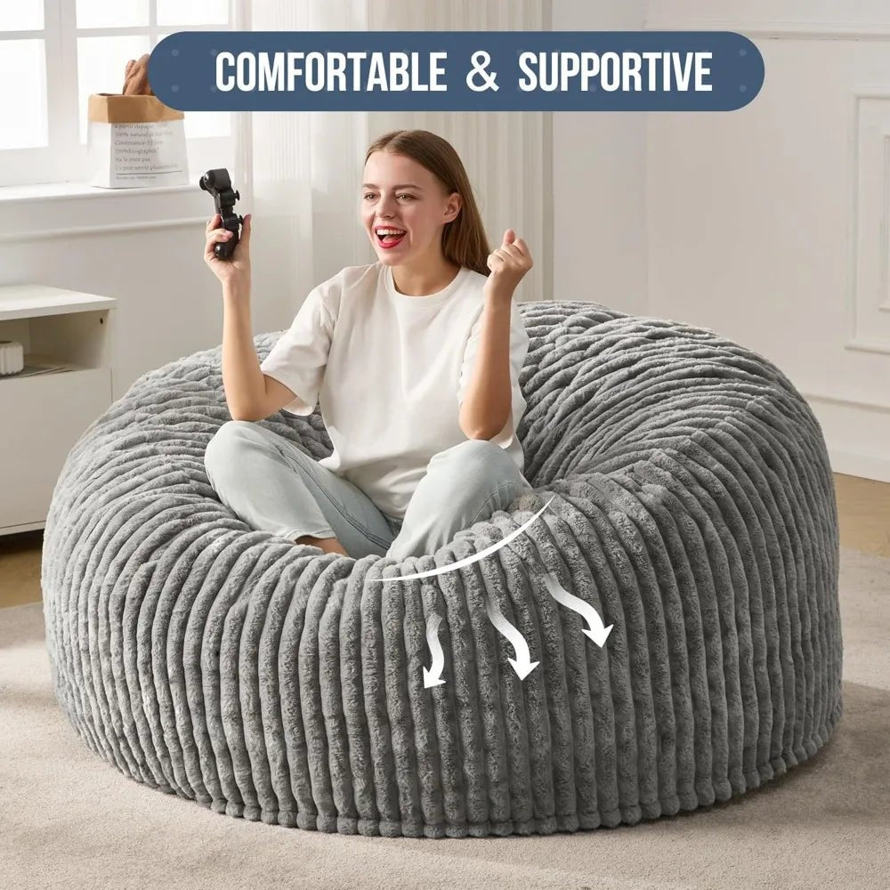 3 - 5 ft Bean Bag Chair, Adults Large Beanbag Chair w/Stripe Plush Cover Big, bean bag Chair for Living Room Bedroom Dorm Office - Blu Lotus Boutique