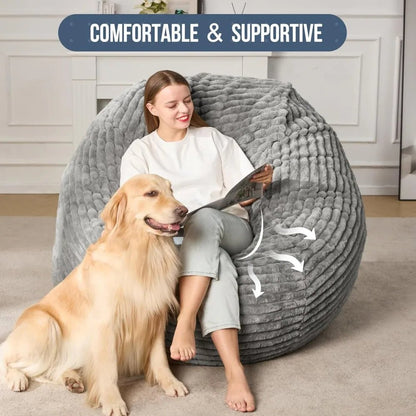 3 - 5 ft Bean Bag Chair, Adults Large Beanbag Chair w/Stripe Plush Cover Big, bean bag Chair for Living Room Bedroom Dorm Office - Blu Lotus Boutique