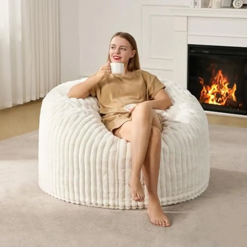 3 - 5 ft Bean Bag Chair, Adults Large Beanbag Chair w/Stripe Plush Cover Big, bean bag Chair for Living Room Bedroom Dorm Office - Blu Lotus Boutique