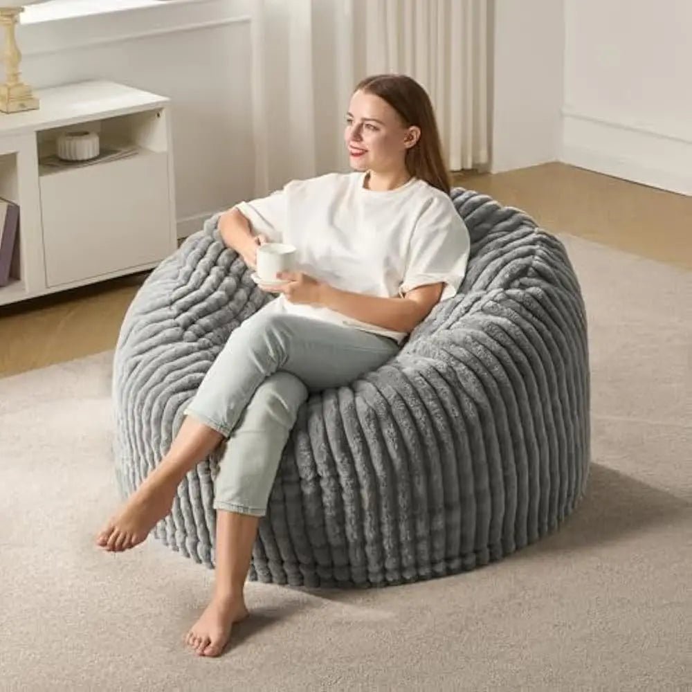 3 - 5 ft Bean Bag Chair, Adults Large Beanbag Chair w/Stripe Plush Cover Big, bean bag Chair for Living Room Bedroom Dorm Office - Blu Lotus Boutique
