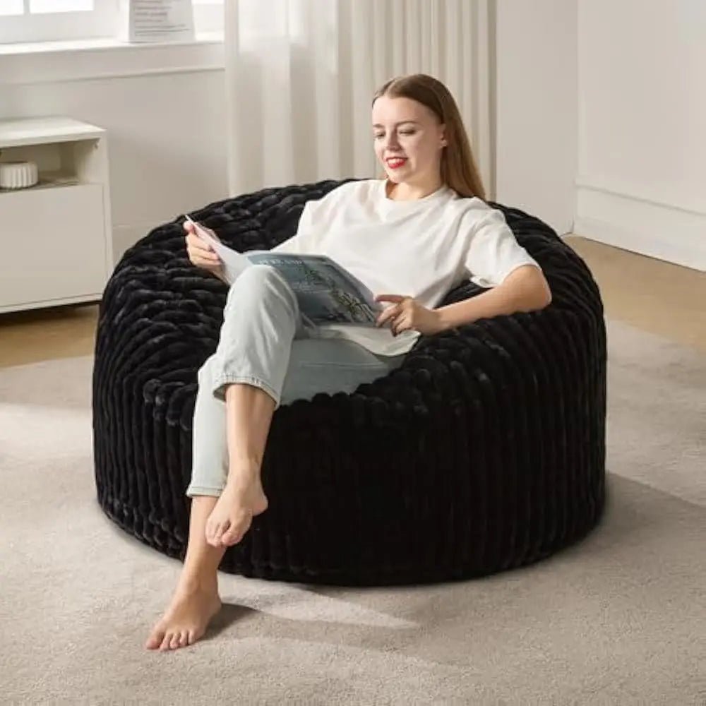 3 - 5 ft Bean Bag Chair, Adults Large Beanbag Chair w/Stripe Plush Cover Big, bean bag Chair for Living Room Bedroom Dorm Office - Blu Lotus Boutique
