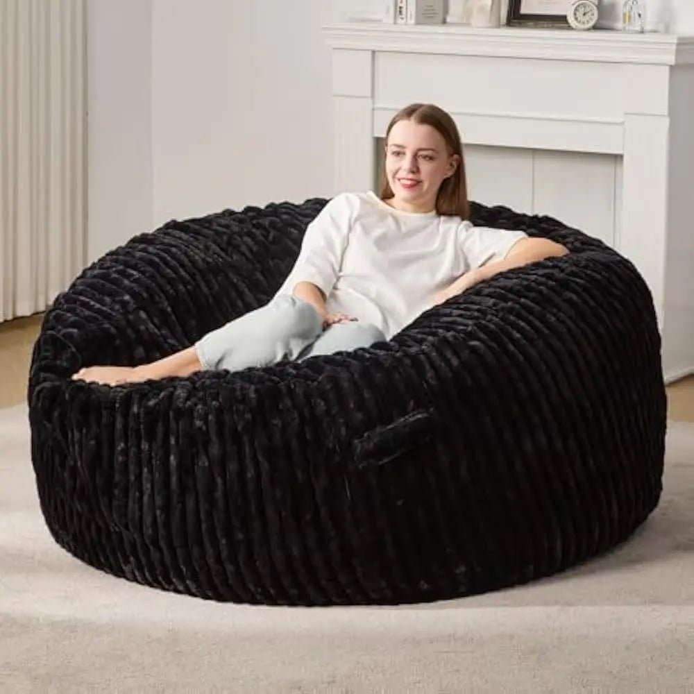 3 - 5 ft Bean Bag Chair, Adults Large Beanbag Chair w/Stripe Plush Cover Big, bean bag Chair for Living Room Bedroom Dorm Office - Blu Lotus Boutique