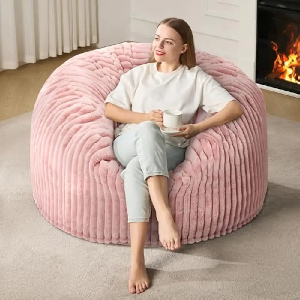 3 - 5 ft Bean Bag Chair, Adults Large Beanbag Chair w/Stripe Plush Cover Big, bean bag Chair for Living Room Bedroom Dorm Office - Blu Lotus Boutique