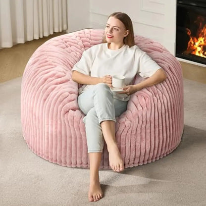3 - 5 ft Bean Bag Chair, Adults Large Beanbag Chair w/Stripe Plush Cover Big, bean bag Chair for Living Room Bedroom Dorm Office - Blu Lotus Boutique