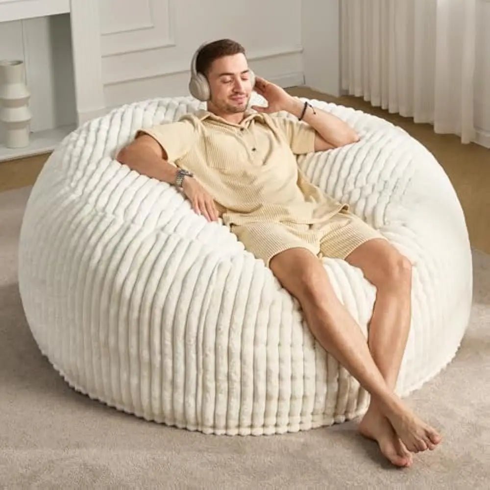 3 - 5 ft Bean Bag Chair, Adults Large Beanbag Chair w/Stripe Plush Cover Big, bean bag Chair for Living Room Bedroom Dorm Office - Blu Lotus Boutique