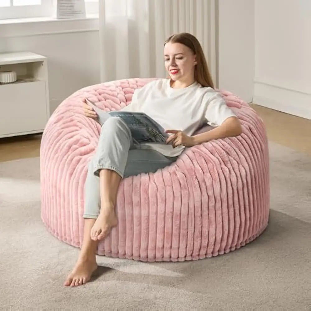 3 - 5 ft Bean Bag Chair, Adults Large Beanbag Chair w/Stripe Plush Cover Big, bean bag Chair for Living Room Bedroom Dorm Office - Blu Lotus Boutique