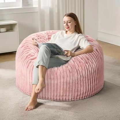 3 - 5 ft Bean Bag Chair, Adults Large Beanbag Chair w/Stripe Plush Cover Big, bean bag Chair for Living Room Bedroom Dorm Office - Blu Lotus Boutique