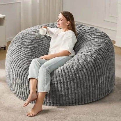 3 - 5 ft Bean Bag Chair, Adults Large Beanbag Chair w/Stripe Plush Cover Big, bean bag Chair for Living Room Bedroom Dorm Office - Blu Lotus Boutique