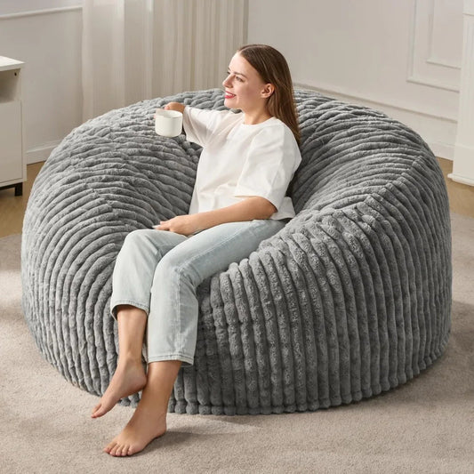 3 - 5 ft Bean Bag Chair, Adults Large Beanbag Chair w/Stripe Plush Cover Big, bean bag Chair for Living Room Bedroom Dorm Office - Blu Lotus Boutique