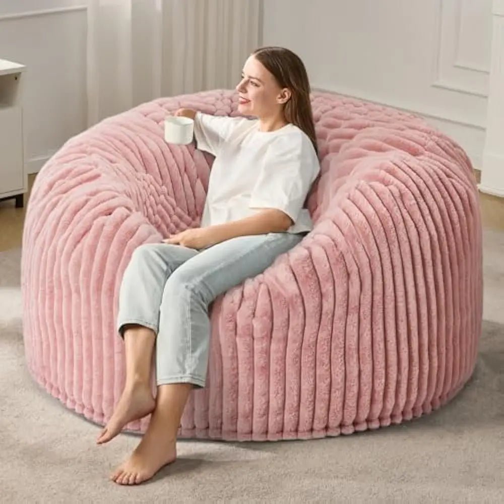 3 - 5 ft Bean Bag Chair, Adults Large Beanbag Chair w/Stripe Plush Cover Big, bean bag Chair for Living Room Bedroom Dorm Office - Blu Lotus Boutique