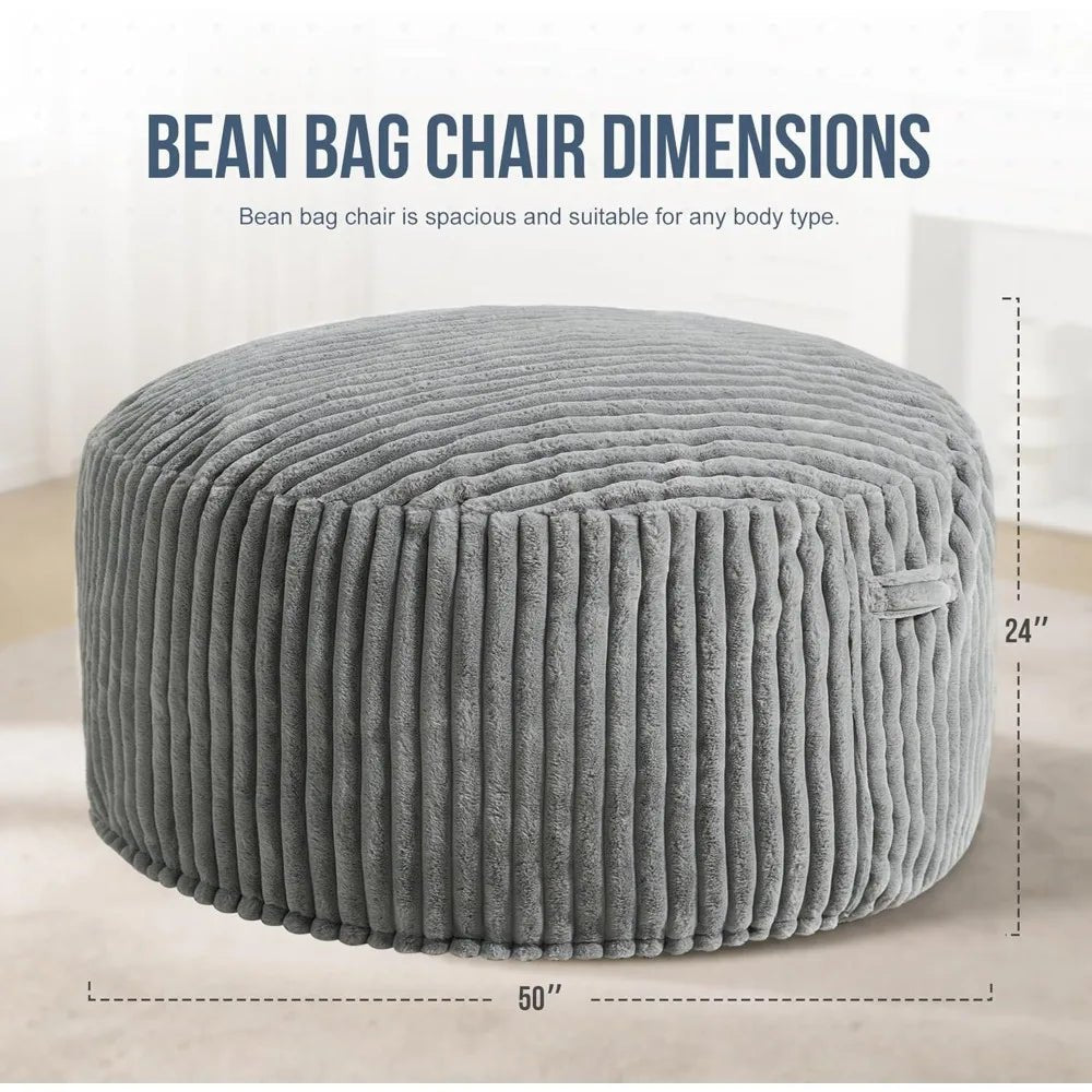 3 - 5 ft Bean Bag Chair, Adults Large Beanbag Chair w/Stripe Plush Cover Big, bean bag Chair for Living Room Bedroom Dorm Office - Blu Lotus Boutique