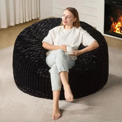 3 - 5 ft Bean Bag Chair, Adults Large Beanbag Chair w/Stripe Plush Cover Big, bean bag Chair for Living Room Bedroom Dorm Office - Blu Lotus Boutique