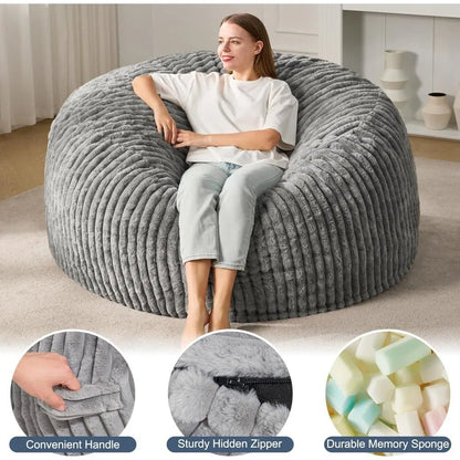 3 - 5 ft Bean Bag Chair, Adults Large Beanbag Chair w/Stripe Plush Cover Big, bean bag Chair for Living Room Bedroom Dorm Office - Blu Lotus Boutique