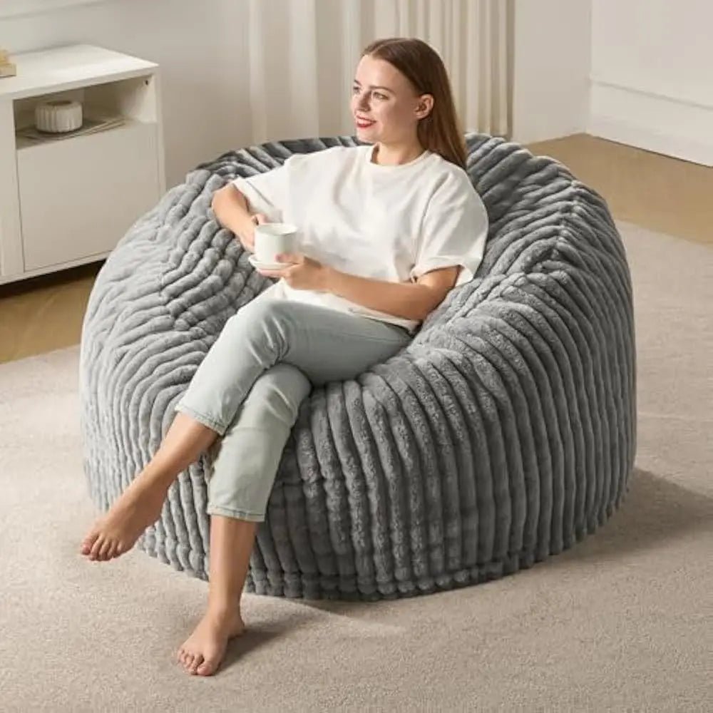 3 - 5 ft Bean Bag Chair, Adults Large Beanbag Chair w/Stripe Plush Cover Big, bean bag Chair for Living Room Bedroom Dorm Office - Blu Lotus Boutique
