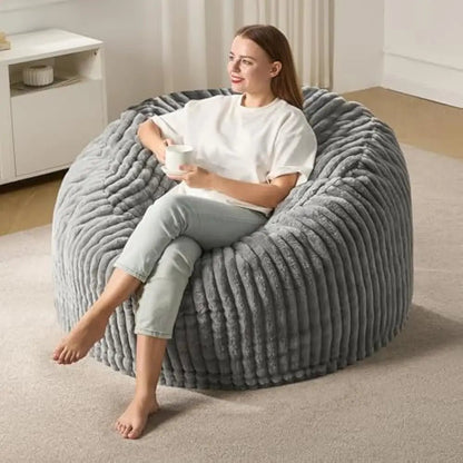 3 - 5 ft Bean Bag Chair, Adults Large Beanbag Chair w/Stripe Plush Cover Big, bean bag Chair for Living Room Bedroom Dorm Office - Blu Lotus Boutique