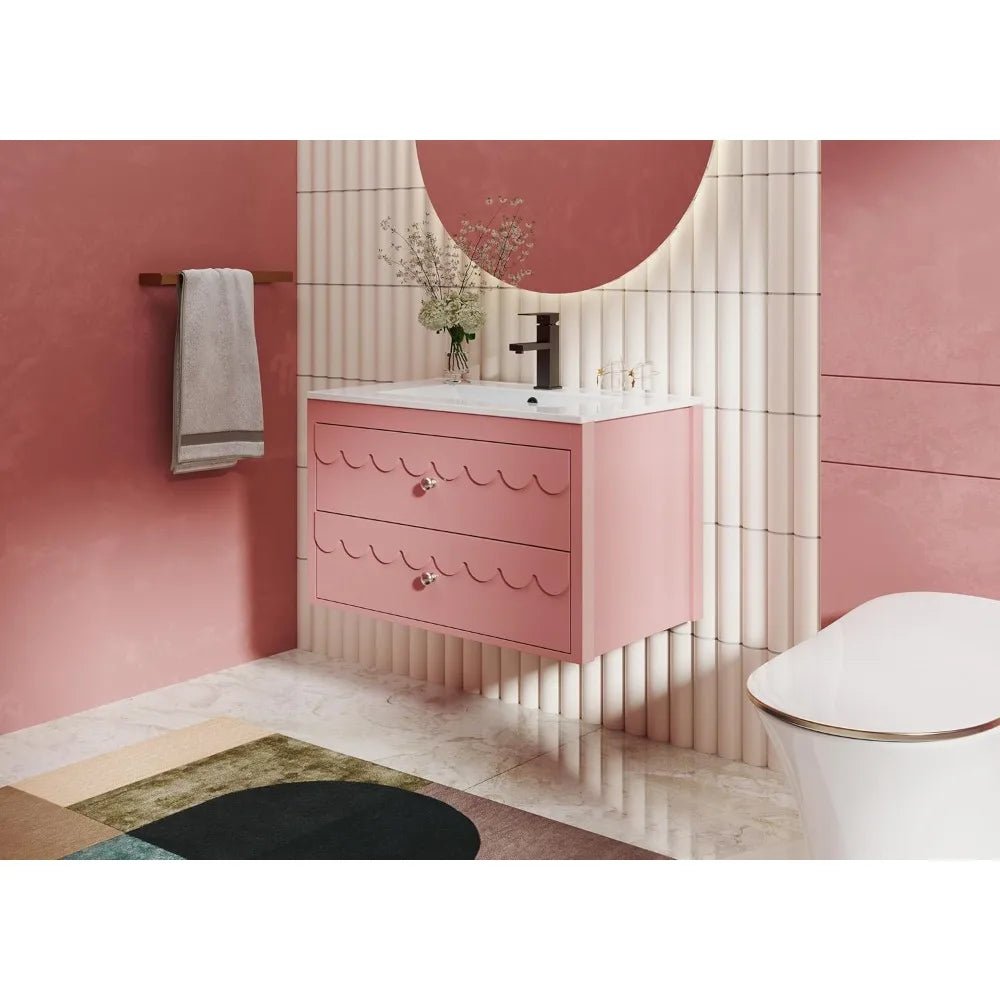 30 Floating Bathroom Vanity with Sink Combo,Modern Painted Wall - Mounted Vanities Storage Cabinet with Scalloped Decor,Undermount - Blu Lotus Boutique