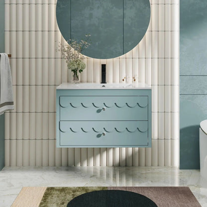 30 Floating Bathroom Vanity with Sink Combo,Modern Painted Wall - Mounted Vanities Storage Cabinet with Scalloped Decor,Undermount - Blu Lotus Boutique