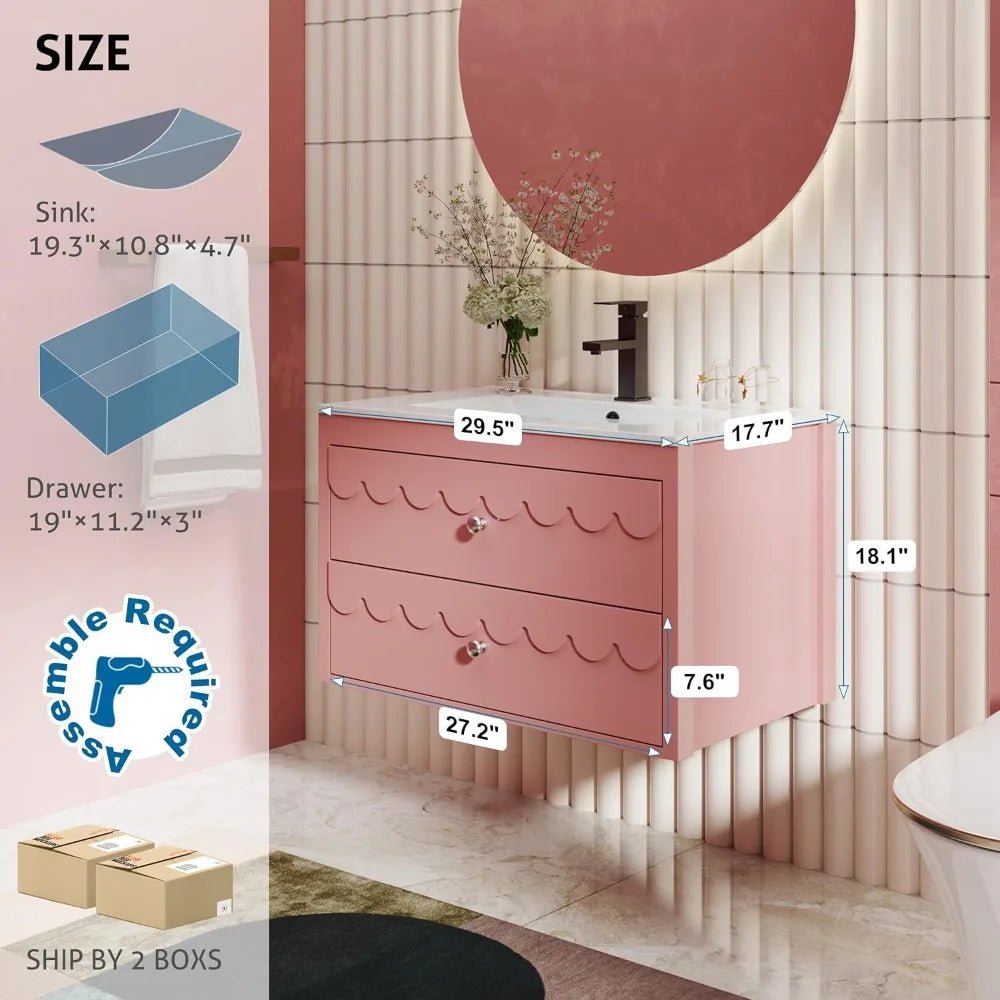 30 Floating Bathroom Vanity with Sink Combo,Modern Painted Wall - Mounted Vanities Storage Cabinet with Scalloped Decor,Undermount - Blu Lotus Boutique