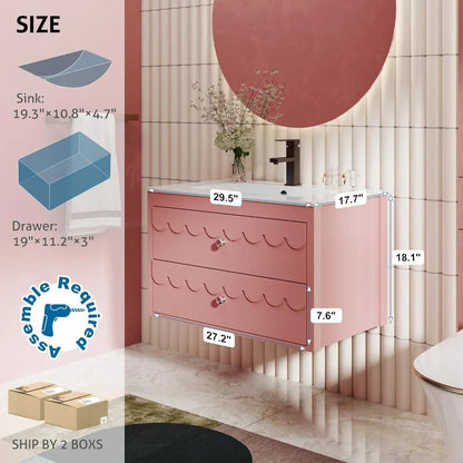 30 Floating Bathroom Vanity with Sink Combo,Modern Painted Wall - Mounted Vanities Storage Cabinet with Scalloped Decor,Undermount - Blu Lotus Boutique