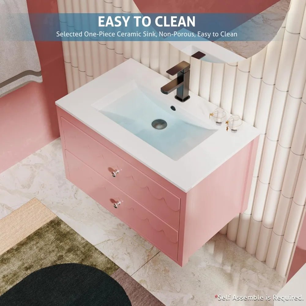 30 Floating Bathroom Vanity with Sink Combo,Modern Painted Wall - Mounted Vanities Storage Cabinet with Scalloped Decor,Undermount - Blu Lotus Boutique