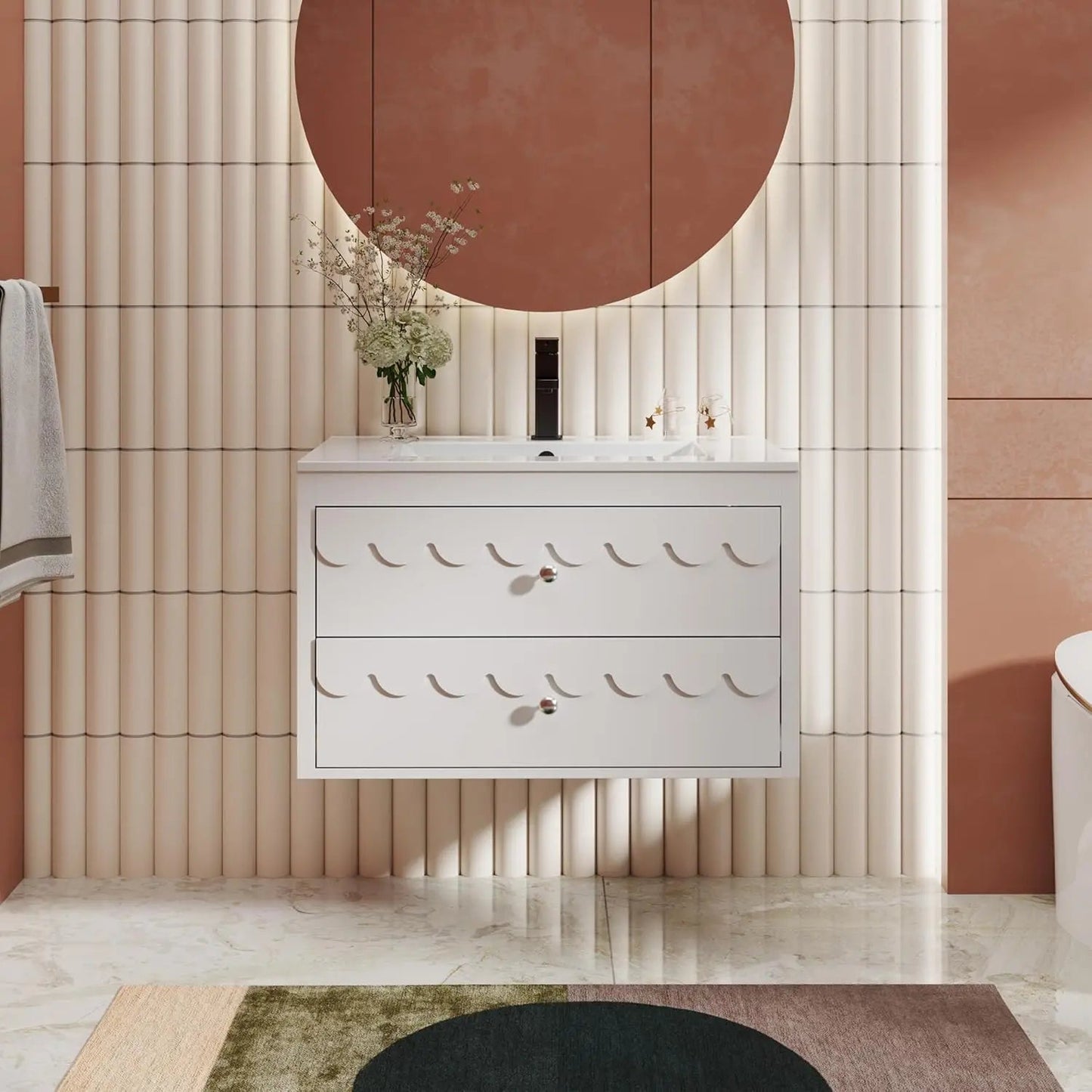 30 Floating Bathroom Vanity with Sink Combo,Modern Painted Wall - Mounted Vanities Storage Cabinet with Scalloped Decor,Undermount - Blu Lotus Boutique