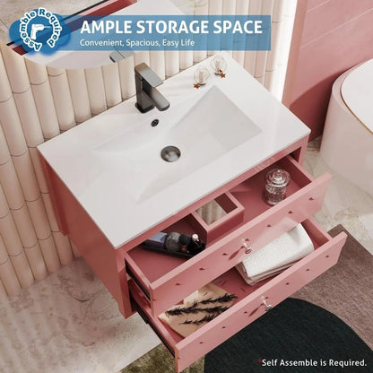 30 Floating Bathroom Vanity with Sink Combo,Modern Painted Wall - Mounted Vanities Storage Cabinet with Scalloped Decor,Undermount - Blu Lotus Boutique