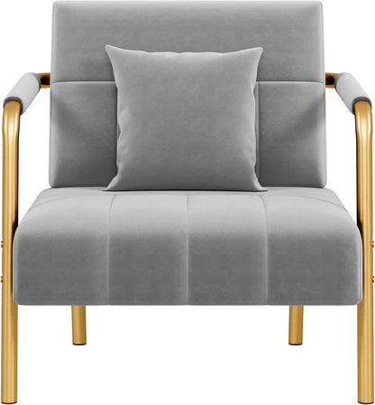 30" W Accent Chair Velvet Oversized Armchair Living Room Chair with Golden Frame & Cozy Pillow for Living Room, Bedroo Bedroom - Blu Lotus Boutique