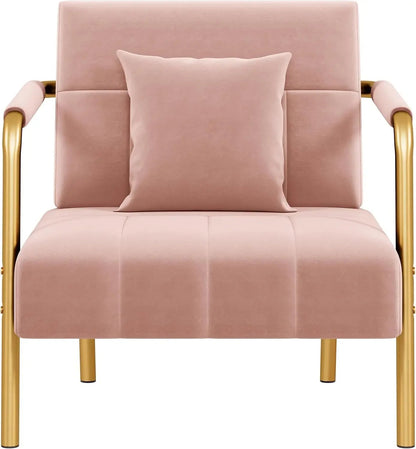 30" W Accent Chair Velvet Oversized Armchair Living Room Chair with Golden Frame & Cozy Pillow for Living Room, Bedroo Bedroom - Blu Lotus Boutique