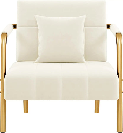 30" W Accent Chair Velvet Oversized Armchair Living Room Chair with Golden Frame & Cozy Pillow for Living Room, Bedroo Bedroom - Blu Lotus Boutique