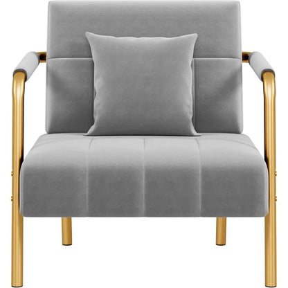 30" W Accent Chair Velvet Oversized Armchair Living Room Chair with Golden Frame & Cozy Pillow for Living Room, Bedroo Bedroom - Blu Lotus Boutique