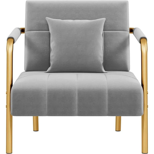 30" W Accent Chair Velvet Oversized Armchair Living Room Chair with Golden Frame & Cozy Pillow for Living Room, Bedroo Bedroom - Blu Lotus Boutique