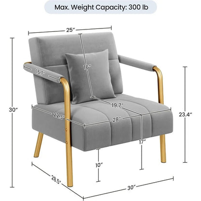 30" W Accent Chair Velvet Oversized Armchair Living Room Chair with Golden Frame & Cozy Pillow for Living Room, Bedroo Bedroom - Blu Lotus Boutique
