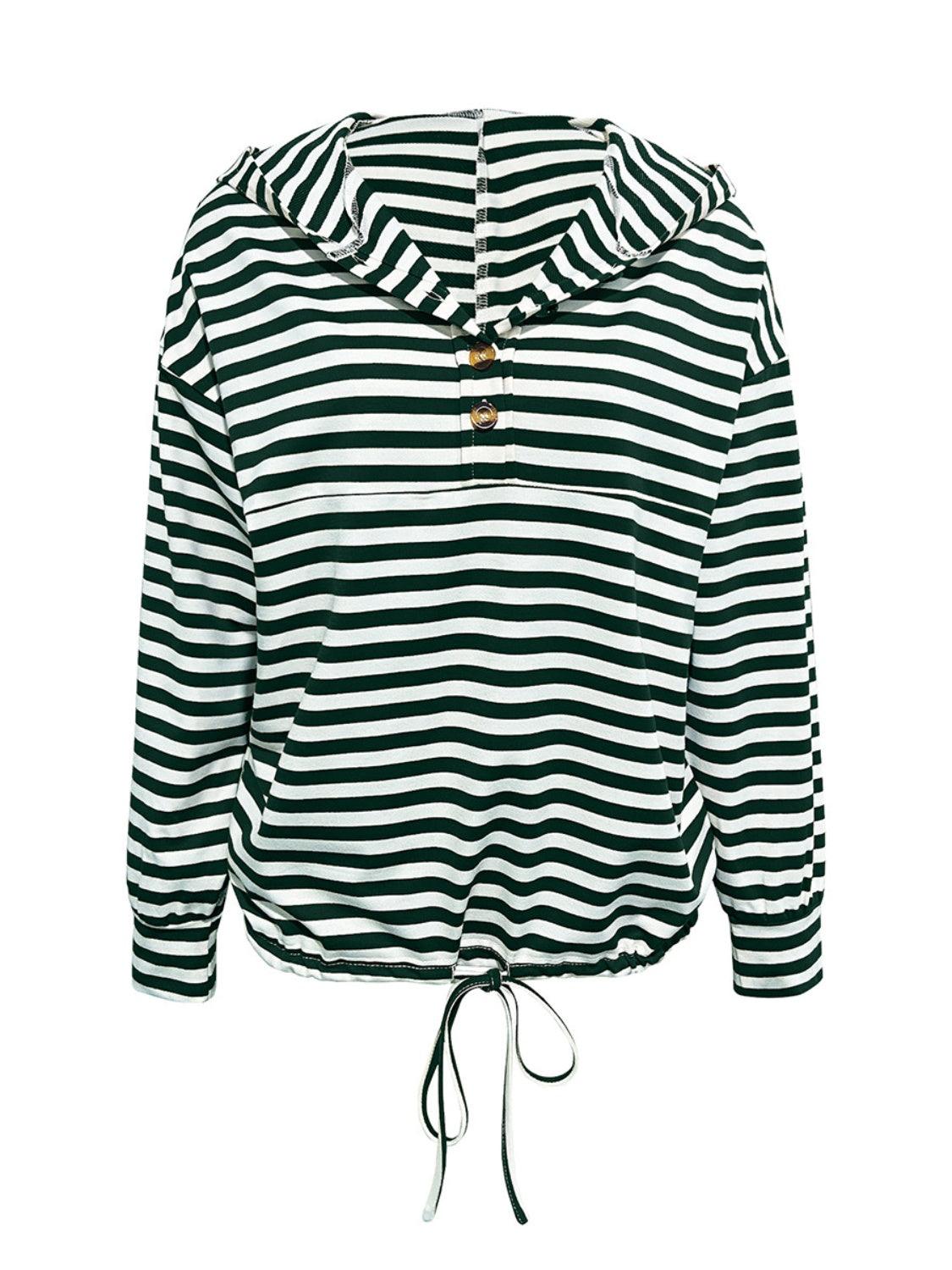 Drawstring Striped Long Sleeve Hoodie - Blu Lotus Boutique