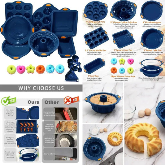 31 pieces silicone baking pans set, nonstick bakeware sets, non - stick silicone molds, with metal reinforced frame more strength - Blu Lotus Boutique