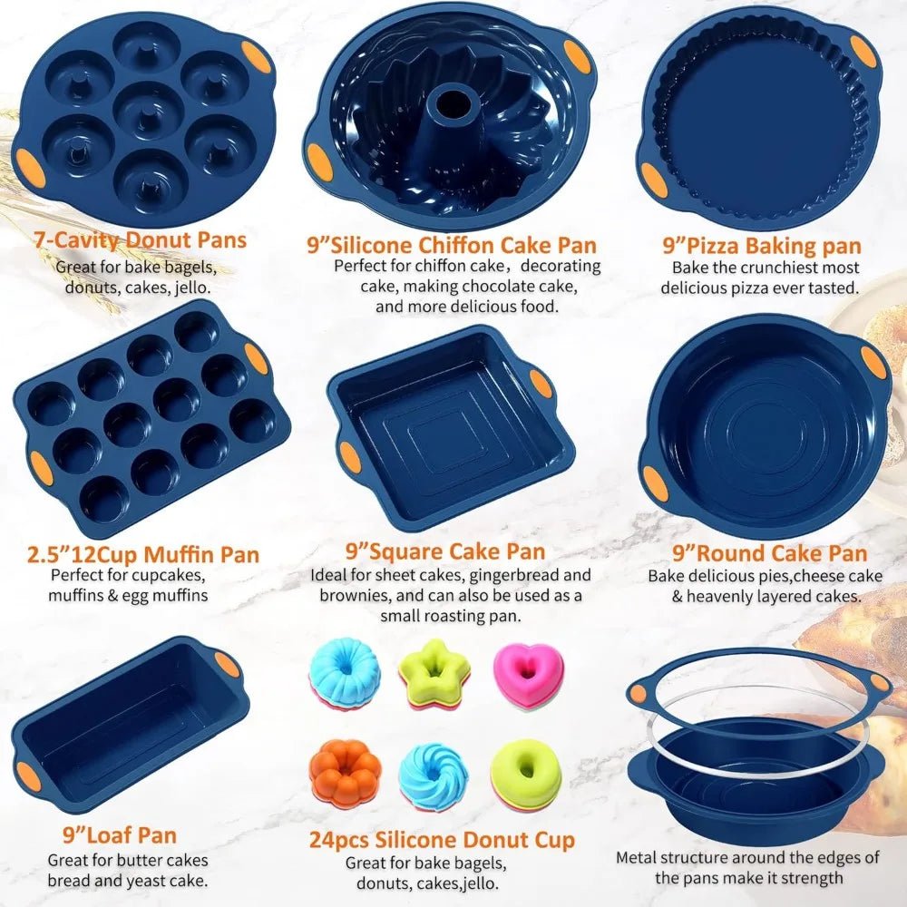 31 pieces silicone baking pans set, nonstick bakeware sets, non - stick silicone molds, with metal reinforced frame more strength - Blu Lotus Boutique