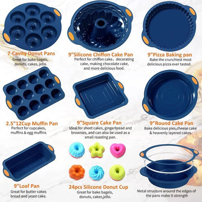 31 pieces silicone baking pans set, nonstick bakeware sets, non - stick silicone molds, with metal reinforced frame more strength - Blu Lotus Boutique