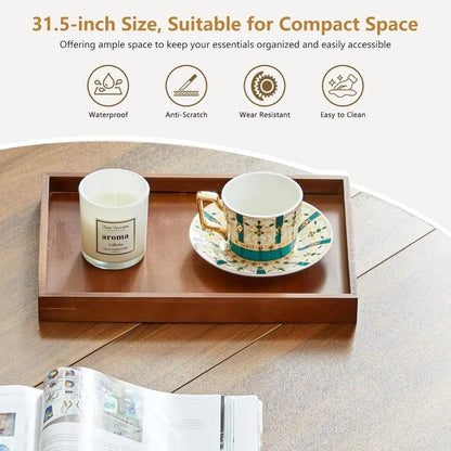 33" Round Coffee Table with Lift - Top & Flip - Top Storage, Modern Accent Fluted Coffee Tables with Metal Frame, Wooden Circle Cent - Blu Lotus Boutique