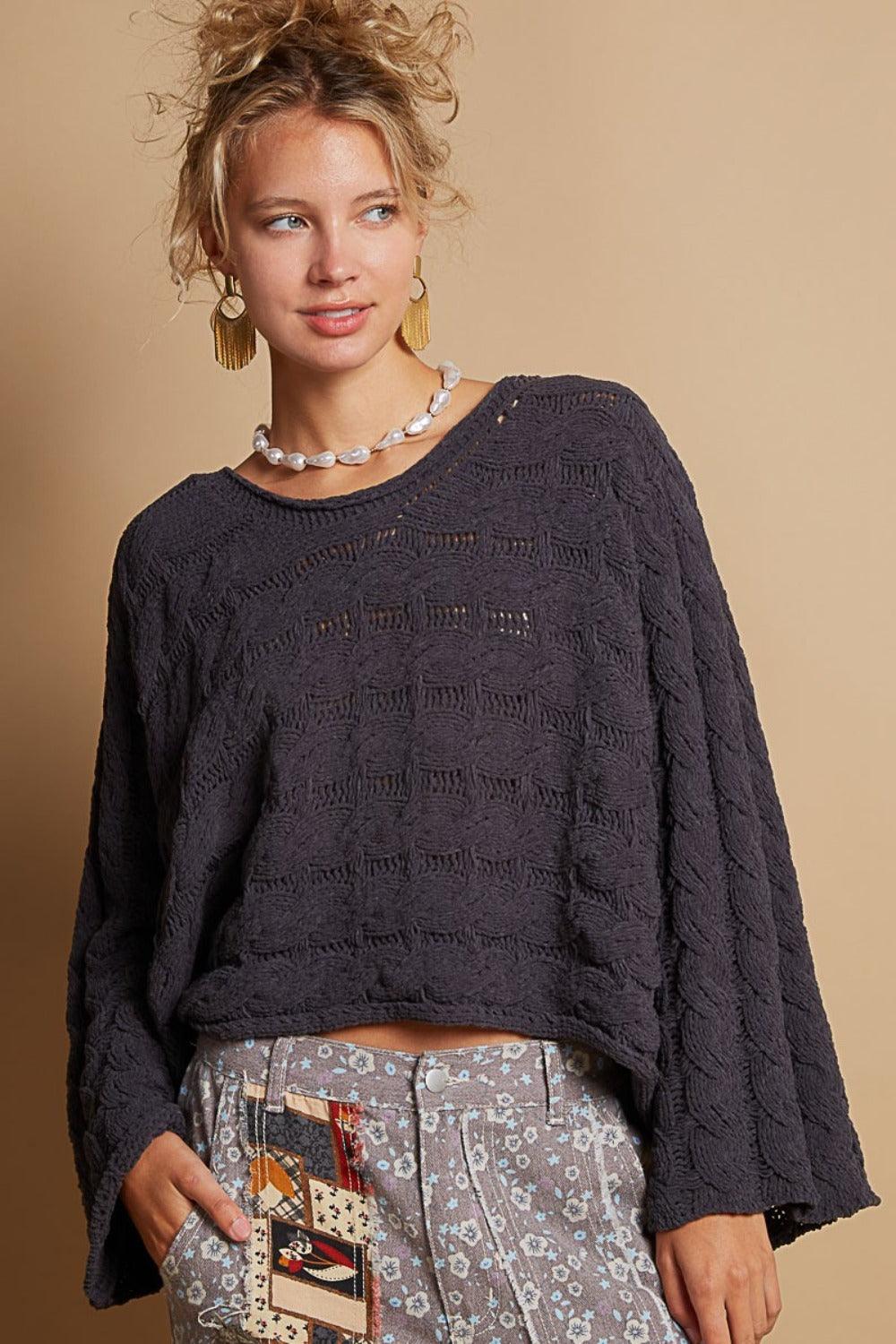 POL Round Neck Cable Knit Cropped Sweater - Blu Lotus Boutique