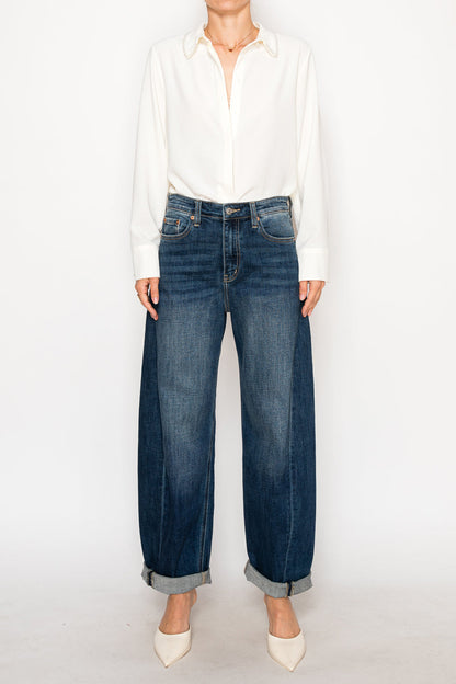 Relaxed Tapered Dark Wash Barrel Jeans