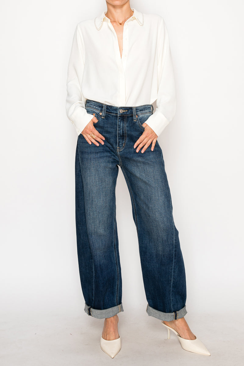 Relaxed Tapered Dark Wash Barrel Jeans