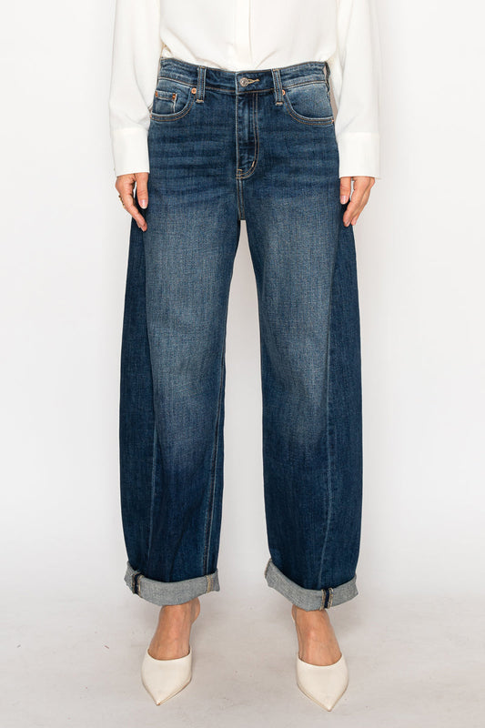 Relaxed Tapered Dark Wash Barrel Jeans