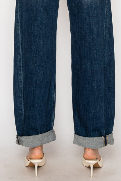 Relaxed Tapered Dark Wash Barrel Jeans