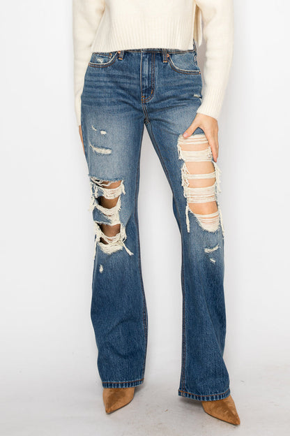 Hybrid Stretch Ripped Relaced Flare Jeans