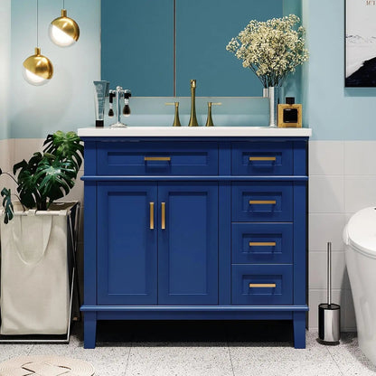 36 inch Bathroom Vanity with Sink, Modern Wood Bathroom Cabinet in Green, Bathroom Vanity Set with Tip - Out Drawer, 4 Drawers - Blu Lotus Boutique