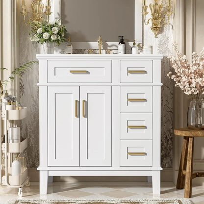 36 inch Bathroom Vanity with Sink, Modern Wood Bathroom Cabinet in Green, Bathroom Vanity Set with Tip - Out Drawer, 4 Drawers - Blu Lotus Boutique