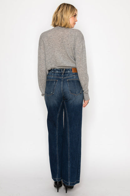Hybrid Stretch Ripped Ultra High Rise Relaxed Flare Jeans