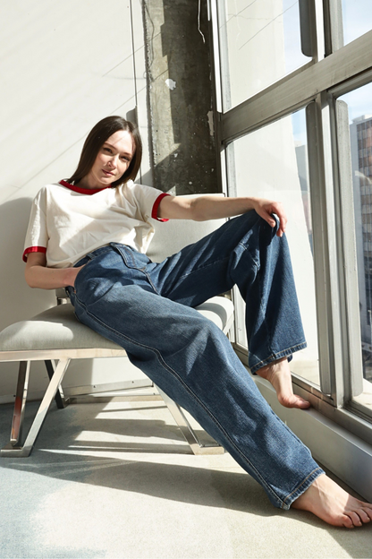 Relaxed High Rise Palazzo Jeans