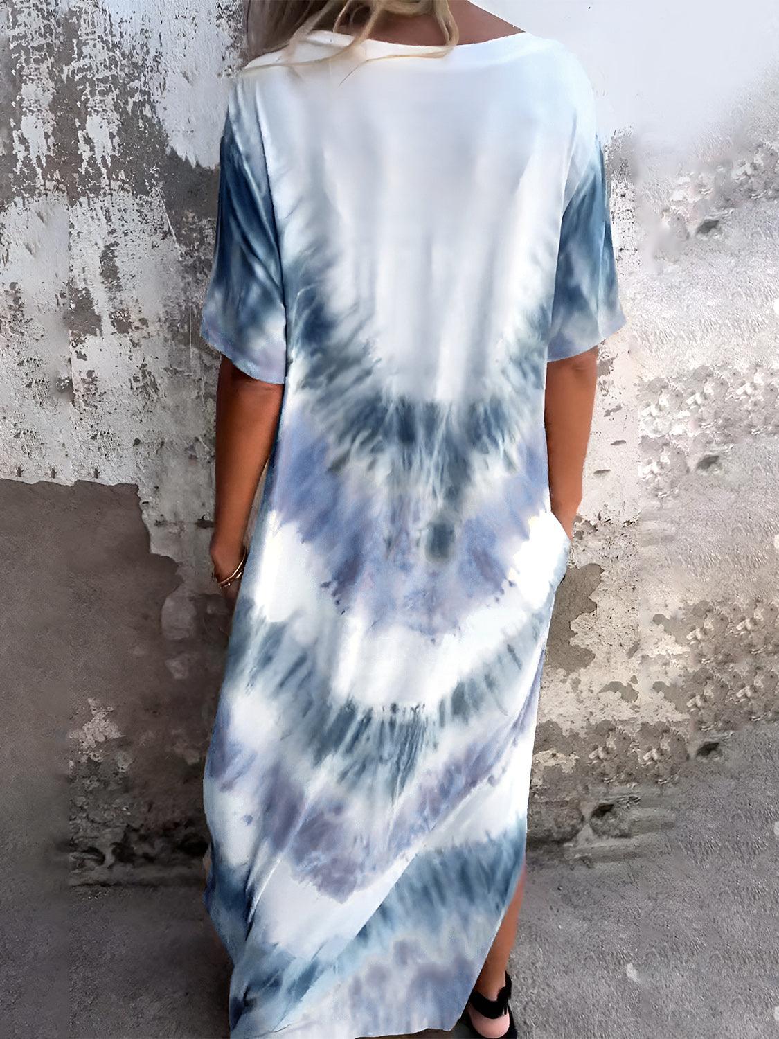 Full Size Pocketed Tie-Dye Short Sleeve Dress - Blu Lotus Boutique