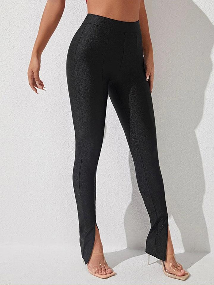 High Waist Slit Skinny Pants - Blu Lotus Boutique