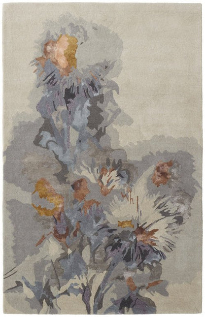 4' X 6' Blue and Gray Wool Floral Hand Tufted Area Rug - Blu Lotus Boutique
